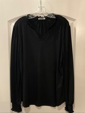 Kikula Black V-Neck Top with Ruffle Trim